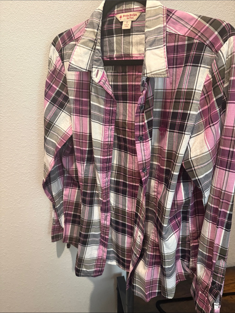 Brooks Brothers Pink White & Gray Plaid Button-Down Shirt